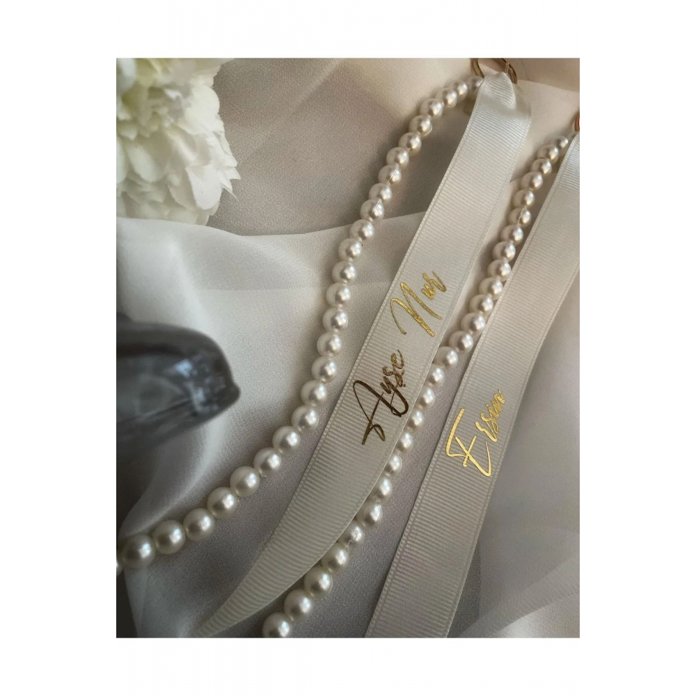 Incili Krem Renk Söz&nişan Kişiye Özel Yüzük Kurdelesi