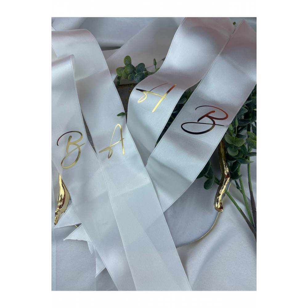 Takı Kurdelesi 6 Cm Eninde 2 Metre 2 Adet Beyaz Renk Gold Baskı
