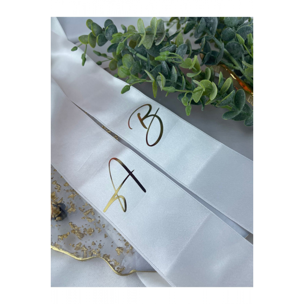 Takı Kurdelesi 6 Cm Eninde 2 Metre 2 Adet Beyaz Renk Gold Baskı