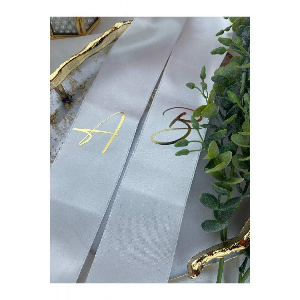 Takı Kurdelesi 6 Cm Eninde 2 Metre 2 Adet Beyaz Renk Gold Baskı