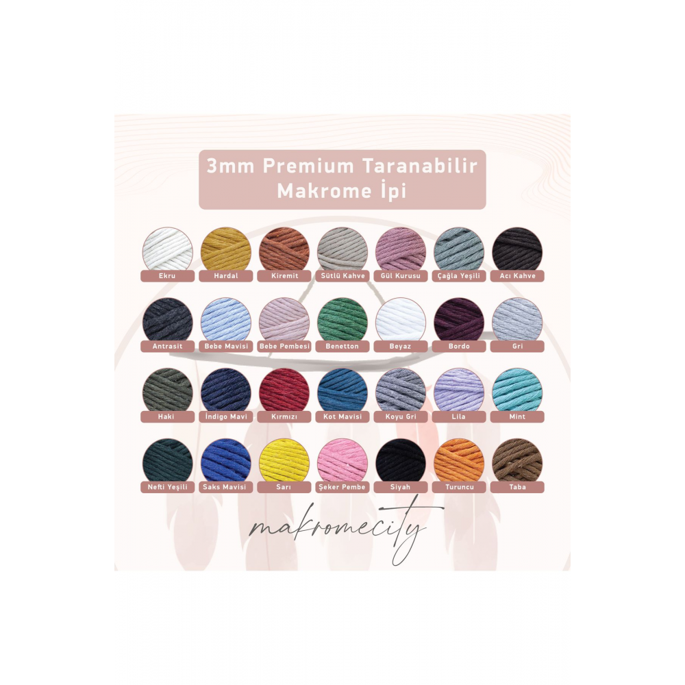 Taranan Makrome Ipi 3mm Taranabilir Pamuk Makrome Ipi Makrame Ipi Ekru