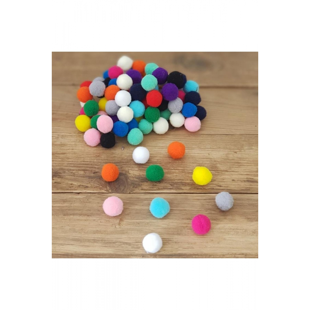 15 Mm Peluş Ponpon - Renkli Ponpon 100 Adet - Pelüş Ponpon - Süs Ponpon