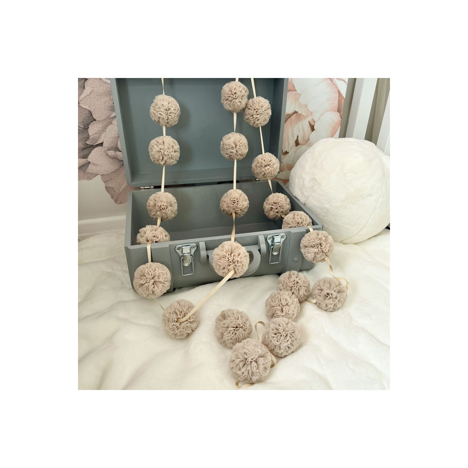 Tül Mini Ponpon Banner Beige (TAŞ)