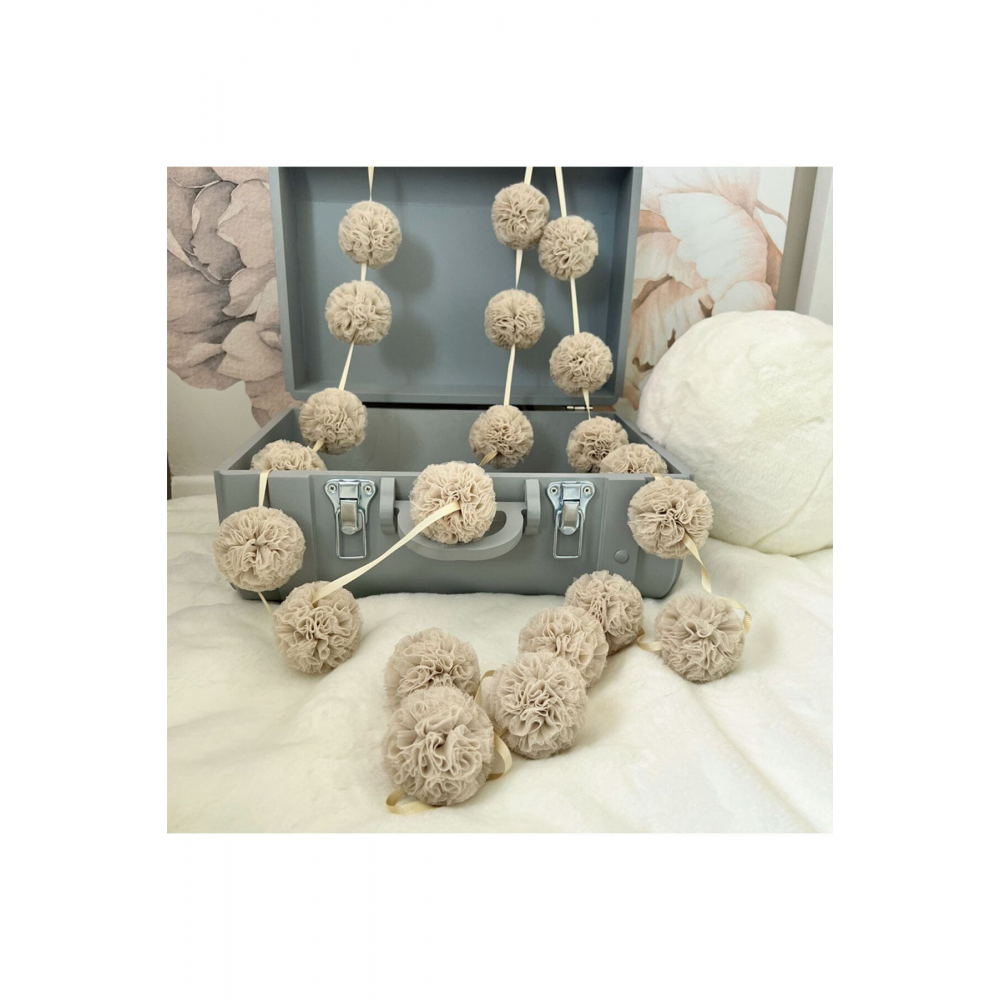 Tül Mini Ponpon Banner Beige (TAŞ)