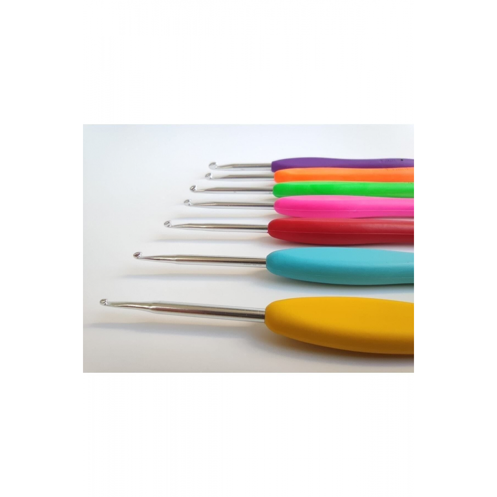 Örgü Yünü Tığ Seti, 2-2,5-3-3,5-4-4,5-5 Mm Silikon Saplı 7 Adet Tığ Ve Çantası, Amigurumi Tığ