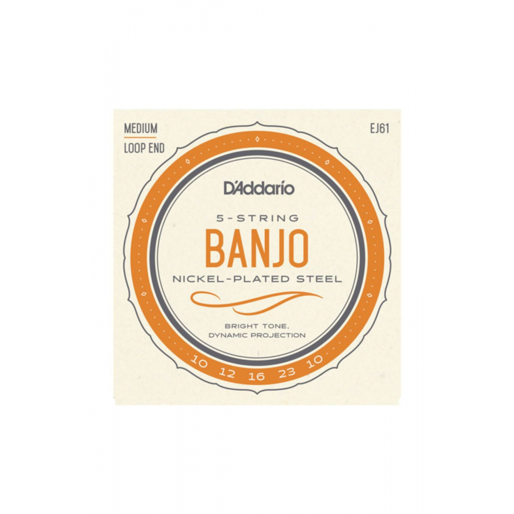D'addario Ej61 5-string Banjo, Nickel, Medium, 10-23 Takım Tel Banjo Teli 010-023