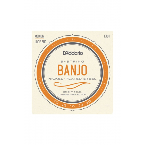 D'addario Ej61 5-string Banjo, Nickel, Medium, 10-23 Takım Tel Banjo Teli 010-023