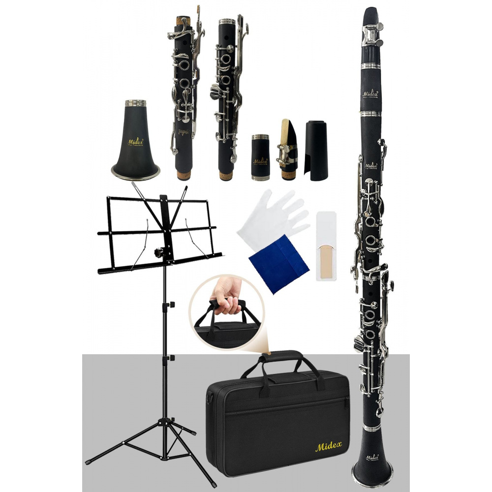 Bns-4000 Pro Sol Klarnet 4 Yüzüklü Askı Çanta Kamış Bez Eldiven Nota Sehpası İle