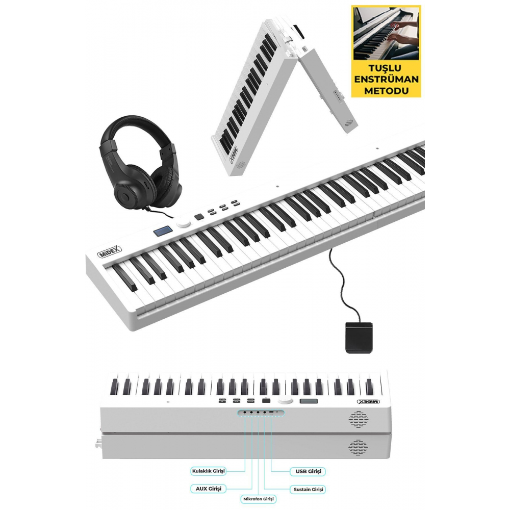 Plx-100wh Taşınabilir Dijital Piyano Tuş Hassasiyetli 88 Tuş Bluetooth Şarjlı Full Set