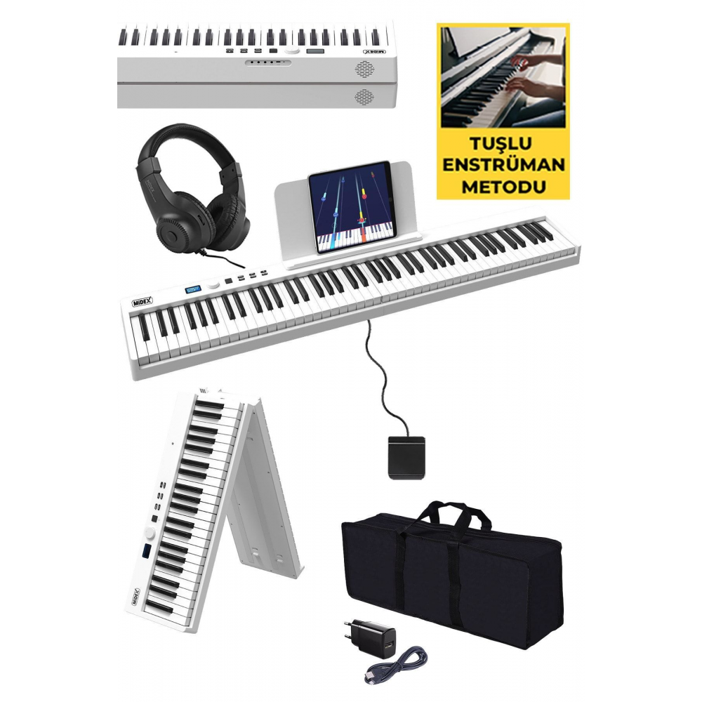 Plx-100wh Taşınabilir Dijital Piyano Tuş Hassasiyetli 88 Tuş Bluetooth Şarjlı Full Set