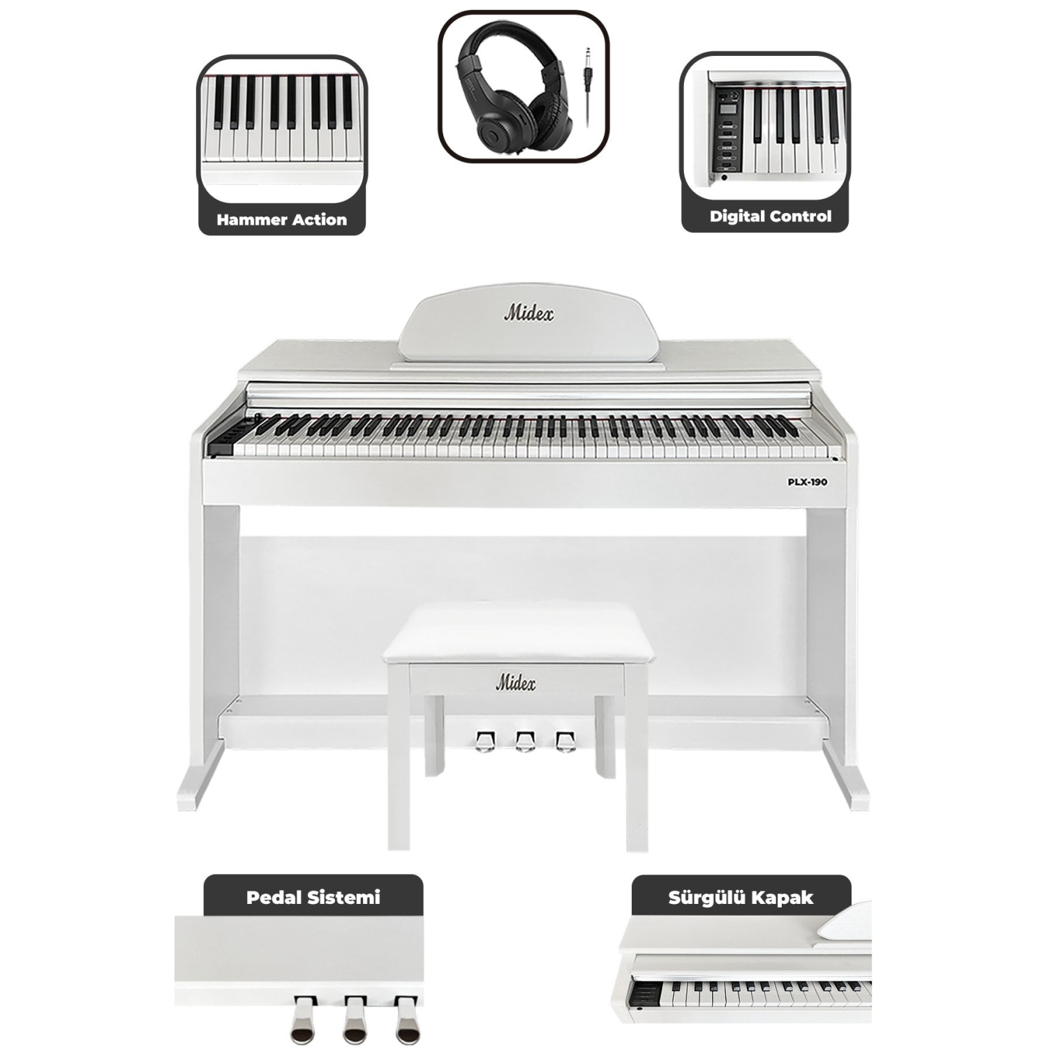 Plx-190wh Beyaz Dijital Piyano 88 Tuşlu Hammer Action Ve Tuş Hassasiyeti
