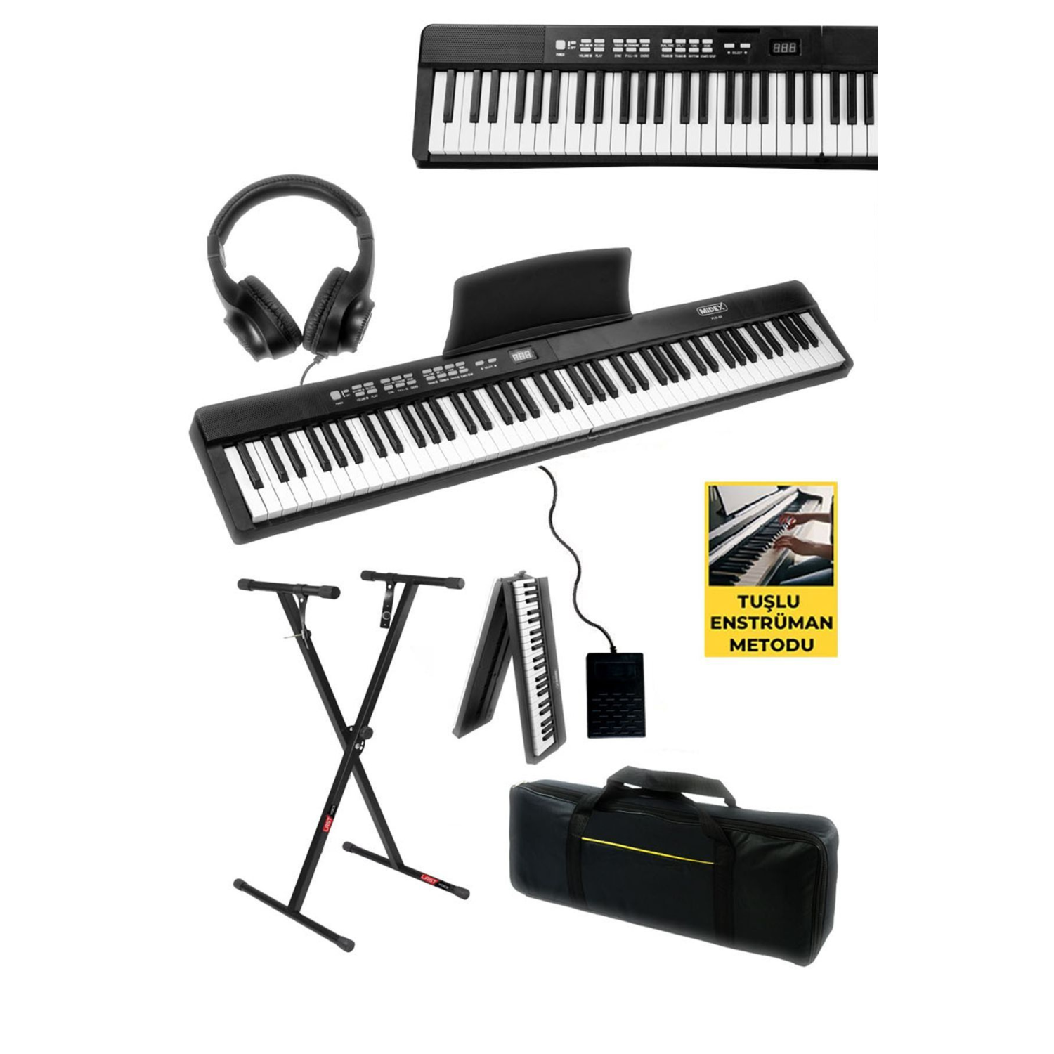 Plx-80bkst Taşınabilir Katlanır Dijital Piyano Tuş Hassasiyetli 88 Tuş Bt Stand Sustain