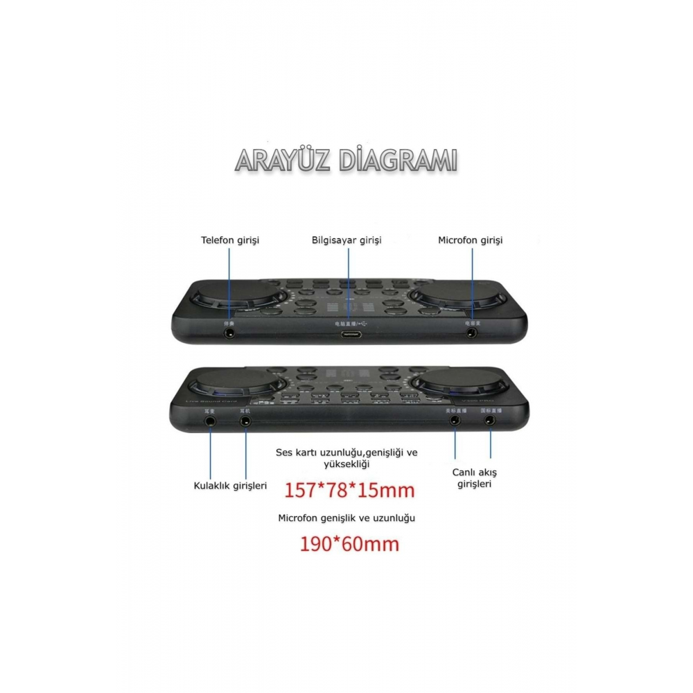 V300 Pro Canlı Yayın Dj Ses Kartı Gürültü Azaltıcı Bluetooth Uyumlu PC Telefon Mikser