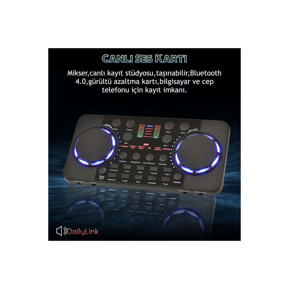 V300 Pro Canlı Yayın Dj Ses Kartı Gürültü Azaltıcı Bluetooth Uyumlu PC Telefon Mikser