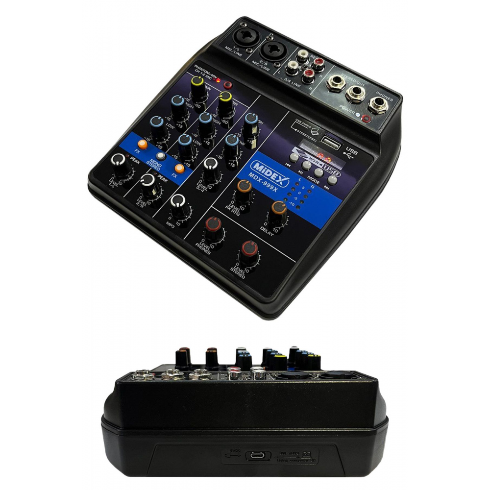 Midex Mdx-999x Ses Kartlı 48v Phantomlu Kayıt Mikseri ( Xlr Kablo Rca Hediye)