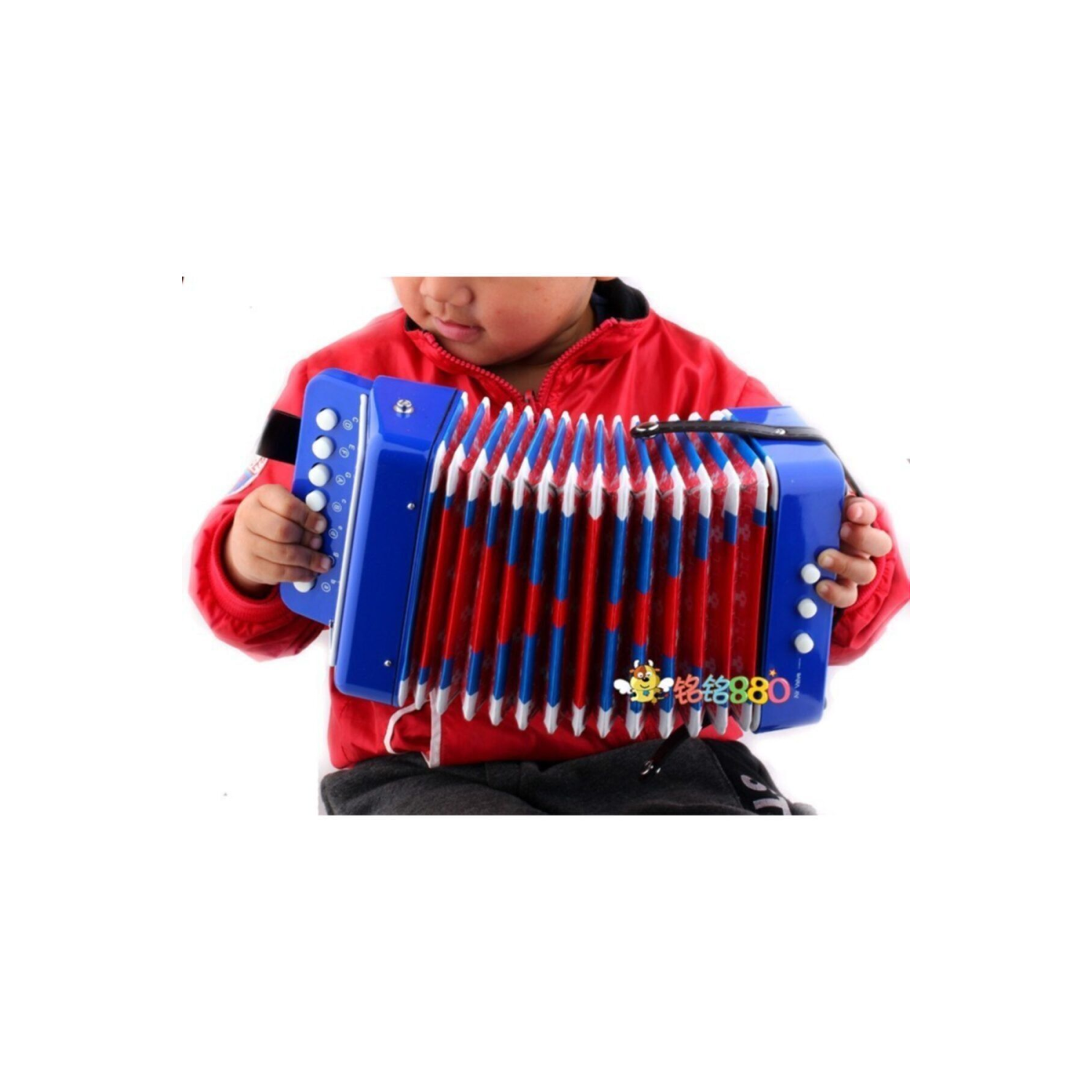 3 Bas Mavi Renk Körüklü Çocuk Boy Mini Akordeon Çerkez Mızıkası