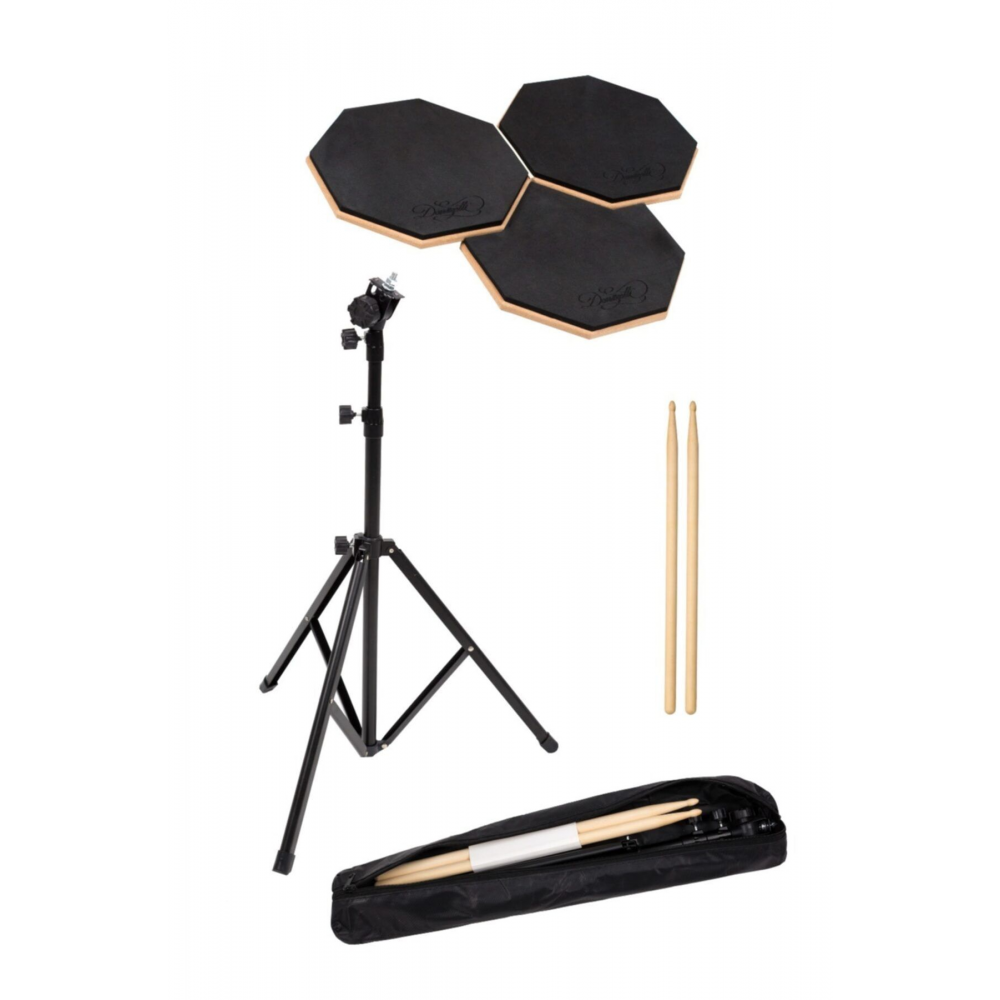 Bateri Davul Drum Pratik Çalışma Pedi Ve Standı Baget 3'lü Set Çantalı