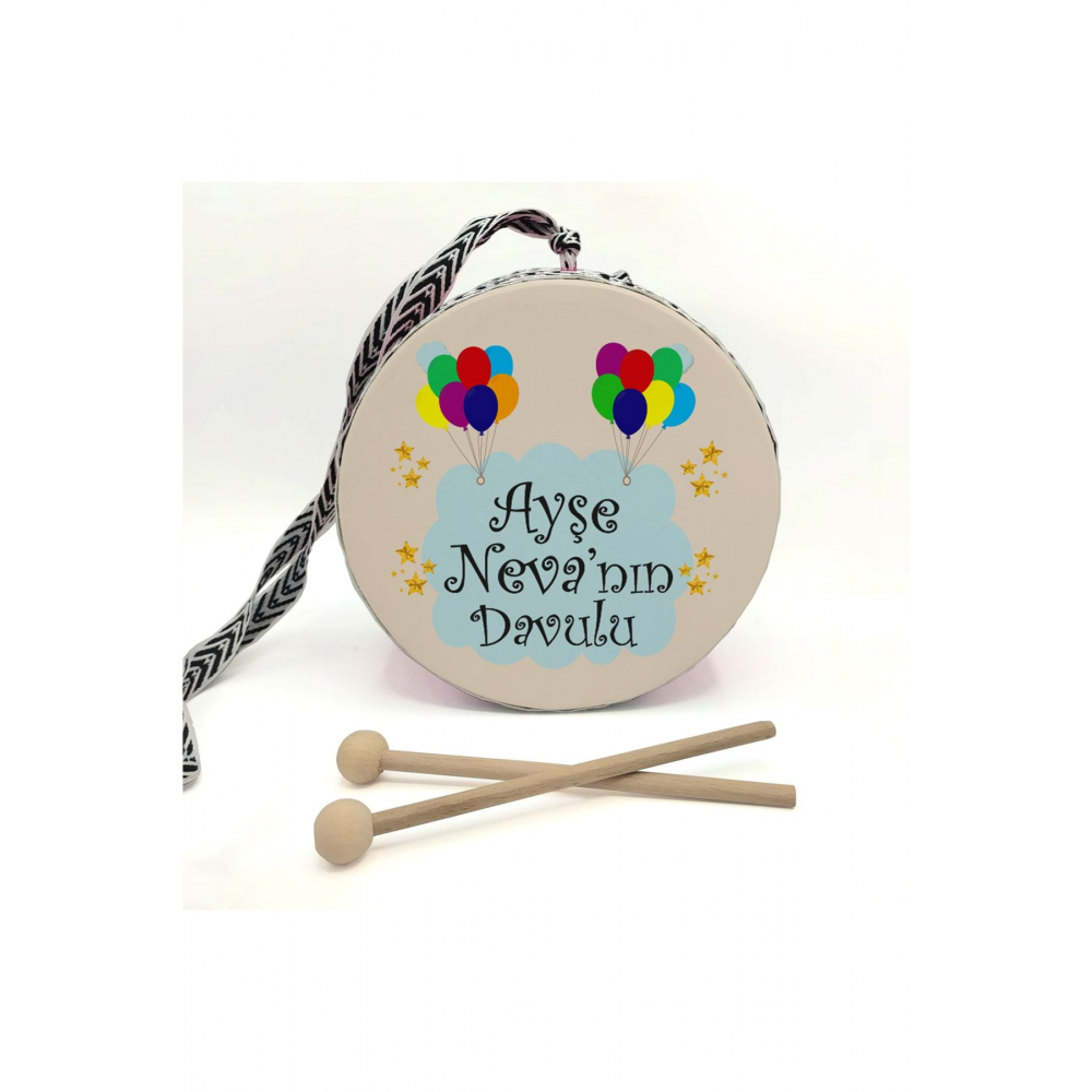 Balonlu, Isimli, Gerçek Deri, Oyuncak Çocuk Davulu (1-5 YAŞ)(KIRMIZI)