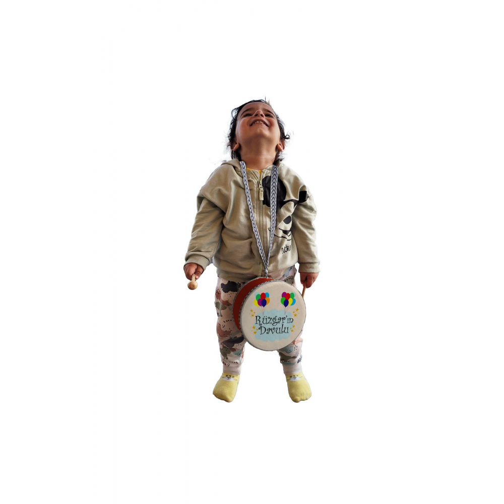 Balonlu, Isimli, Gerçek Deri, Oyuncak Çocuk Davulu (1-5 YAŞ)(KIRMIZI)