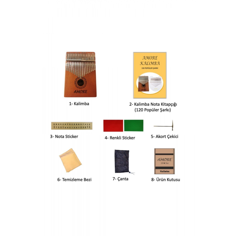 17 Tuşlu Maun Kalimba-parmak Piyano-türkçe Kullanım Klavuzu-120 Popüler Şarkı Notası-komple Set