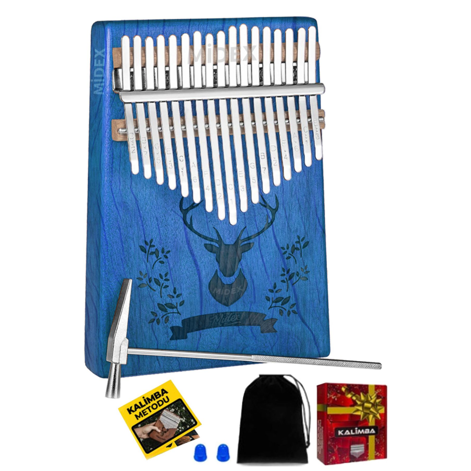 Klx-454g Hakiki Ağaç Geyik Desenli Kalimba 17 Tuşlu