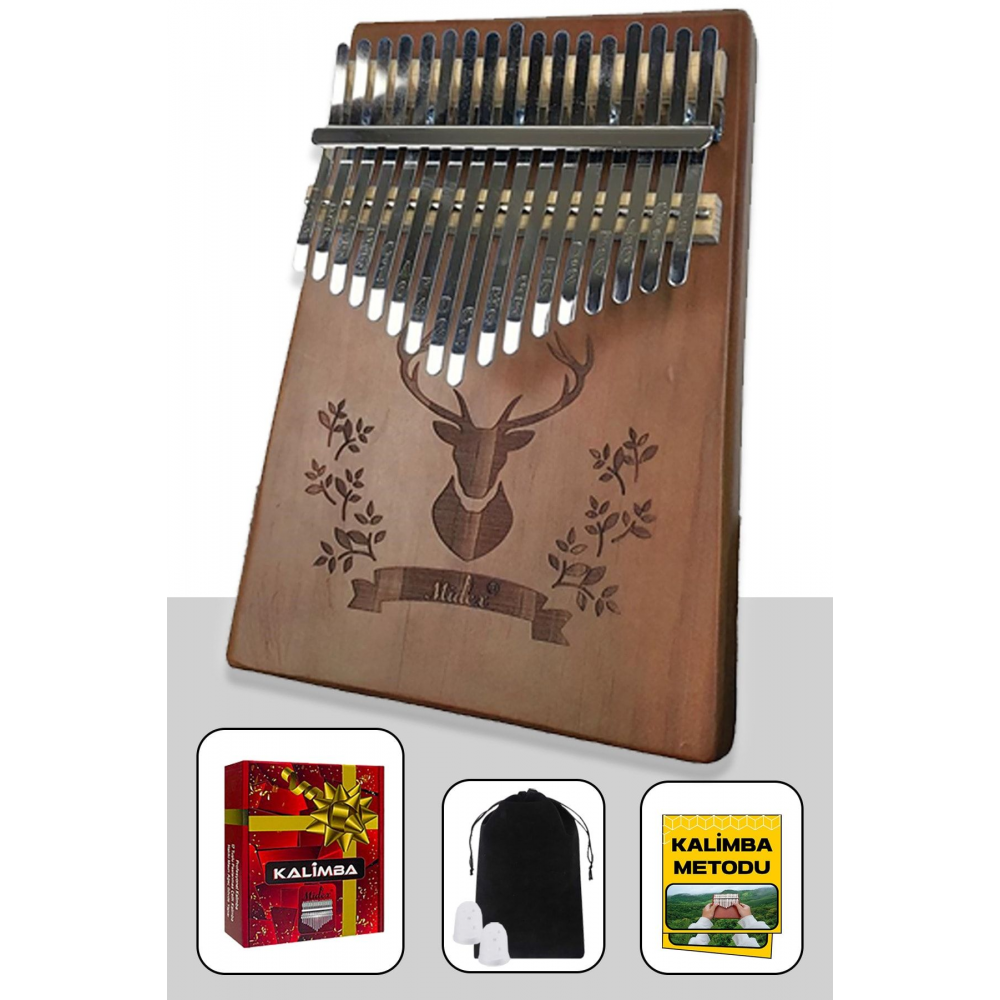 Klx-456 Hakiki Maun Ağacı Kalimba 17 Çelik Tuşlu (TÜRKÇE METOD ÇANTA ÇEKİÇ)