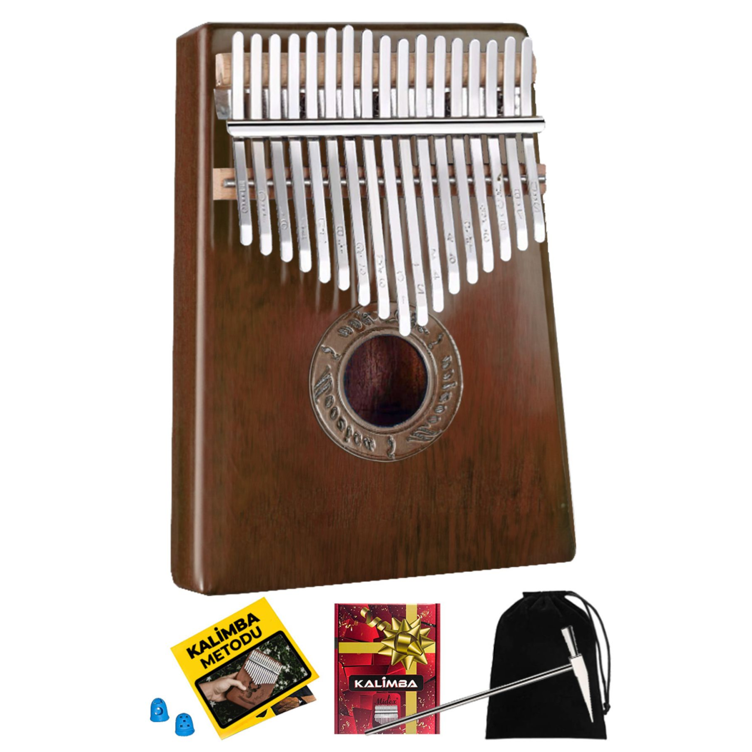 Klx-553 Kalimba 1. Sınıf Maun Ağacı Mineral Çelik Paslanmaz 17 Tuş Tam Set