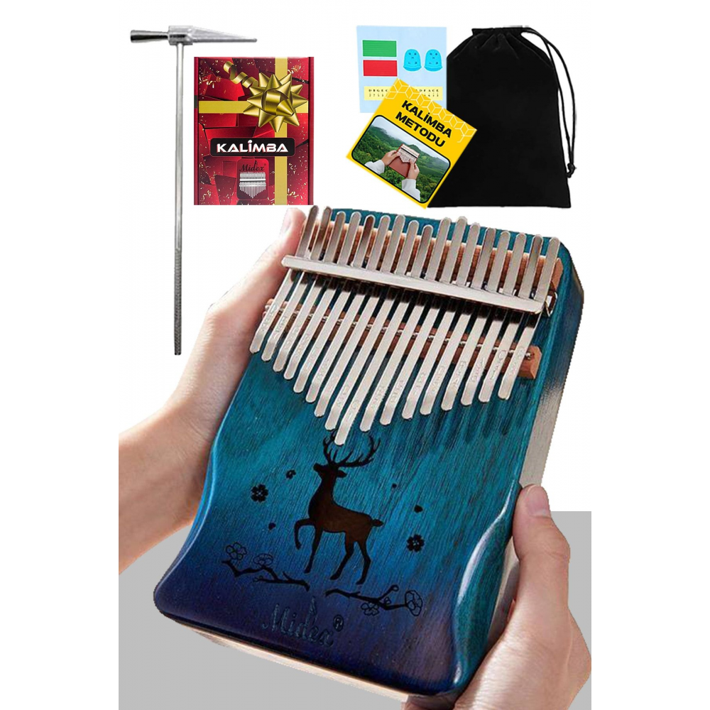 Klx510 Hakiki Ağaç Ahşap Geyik Desenli Kalimba 17 Çelik Tuş Full Set