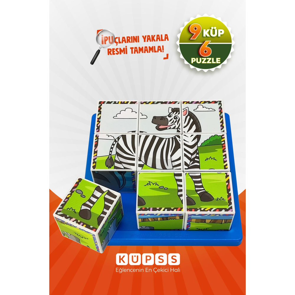 Safari Hayvanları Küp Puzzle - 9 Küp 6 Yapboz