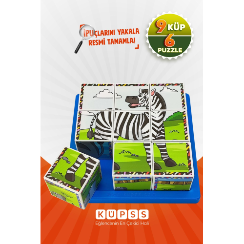 Safari Hayvanları Küp Puzzle - 9 Küp 6 Yapboz