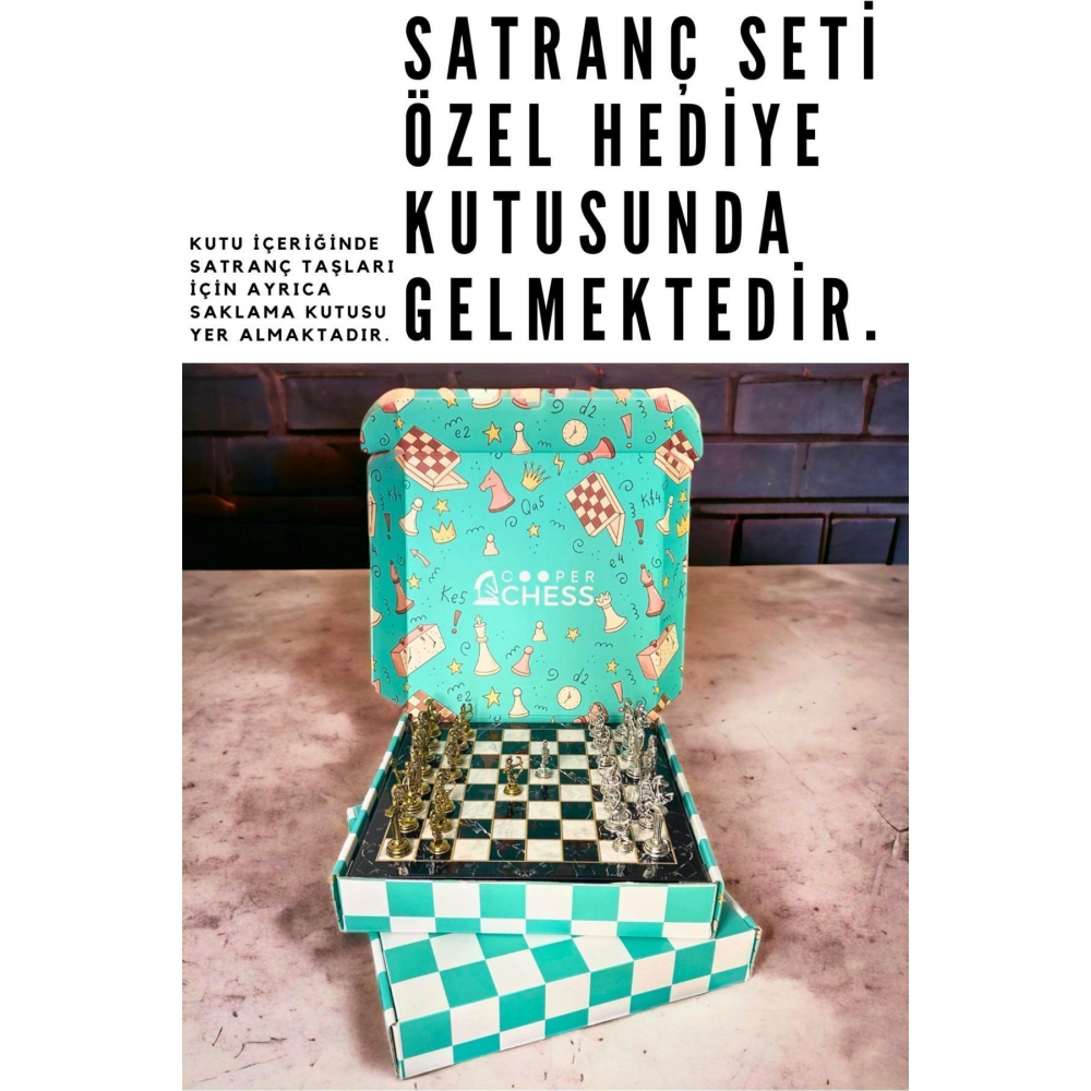 Metal Satranç Takımı | 25cm Mermer Desenli Satranç Tahtası | Mitolojik Tanrı Figürlü Roma Okçu