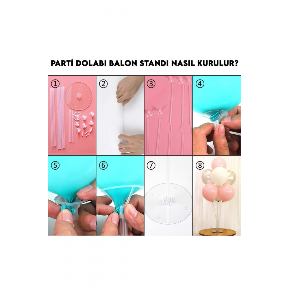 2 Adet 7'li Balon Standı Ve 14 Adet Gümüş -mavi - Beyaz Metalik Balon Set