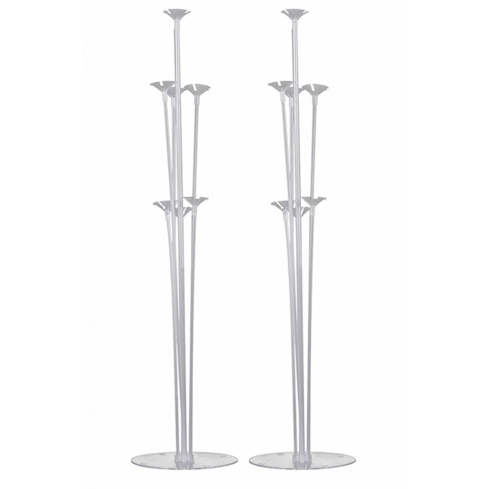 2 Adet 7'li Balon Standı Ve 14 Adet Gümüş -mavi - Beyaz Metalik Balon Set