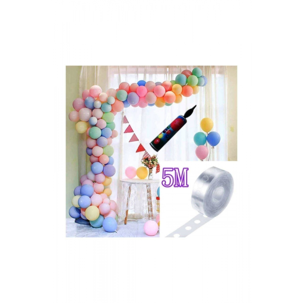 100 Adet Makaron Balon + 5 Mt. Balon Zinciri + Balon Pompası, Karışık Soft Renk Pastel Balon