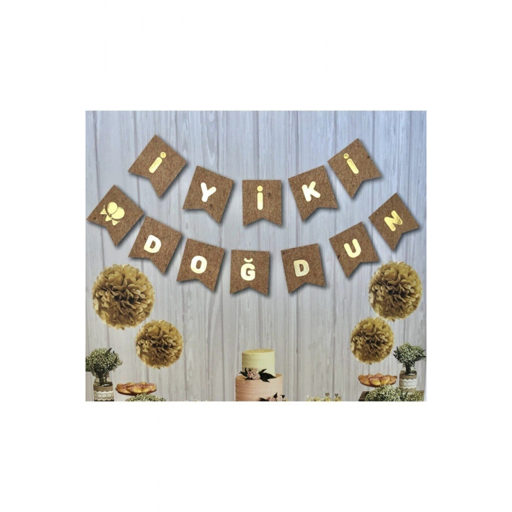 Kraft Gold Altın Sarısı Yaldızlı Iyiki Doğdun Yazılı Doğum Günü Partisi Yazı Banner