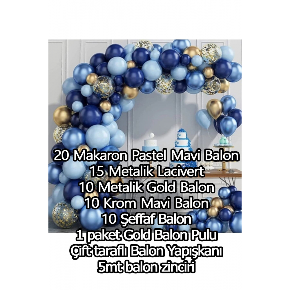 Mavi Lacivert 65li Balon Zinciri Süsleme Seti 5 Renkli Sünnet, 1 Yaş, Mevlid