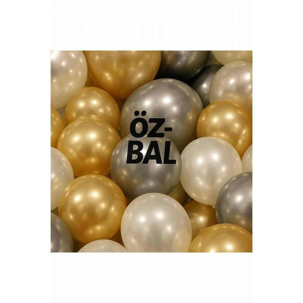 30 Adet Balon Metalik Renkler Beyaz - Gold - Gümüş