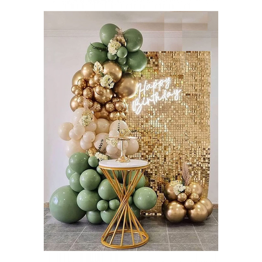 30 Küf Yeşili 15 Krom Gold 15 Deniz Kumu Pastel Ten Rengi Doğum Günü Ve Nişan Balon Zinciri Set