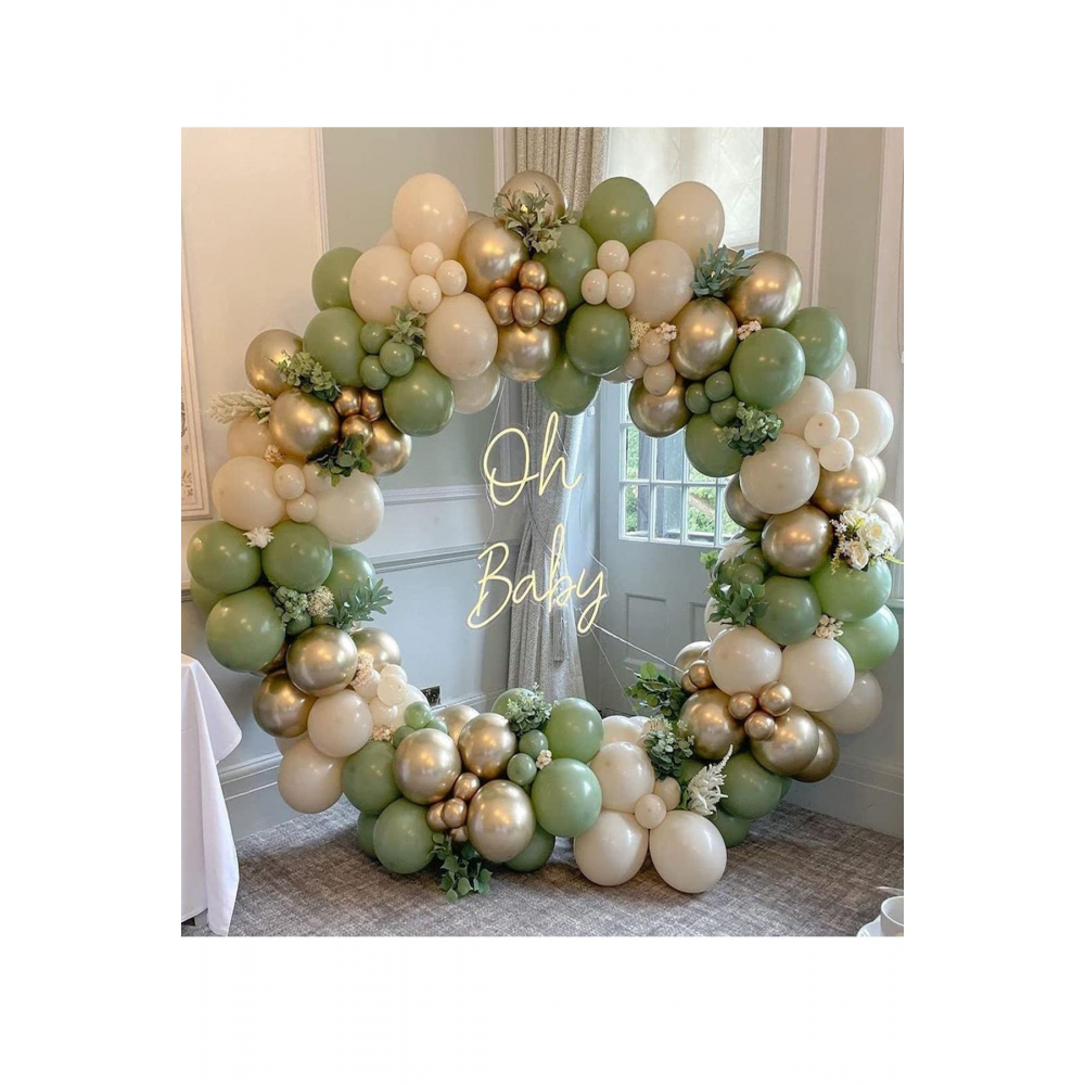 30 Küf Yeşili 15 Krom Gold 15 Deniz Kumu Pastel Ten Rengi Doğum Günü Ve Nişan Balon Zinciri Set