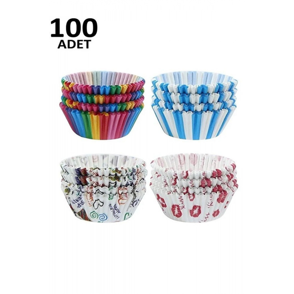 100'lü Muffin Kağıdı Kek Kalıbı Desenli