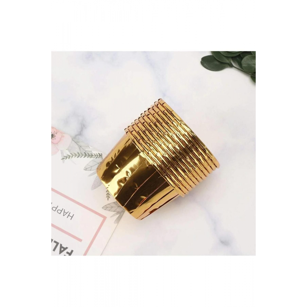 Gold AltınSarı Parlak Metalize 25'li Fırına Girebilen Muffin Cupcake Kek Kalıbı Kabı Kapsülü 6,5x4cm