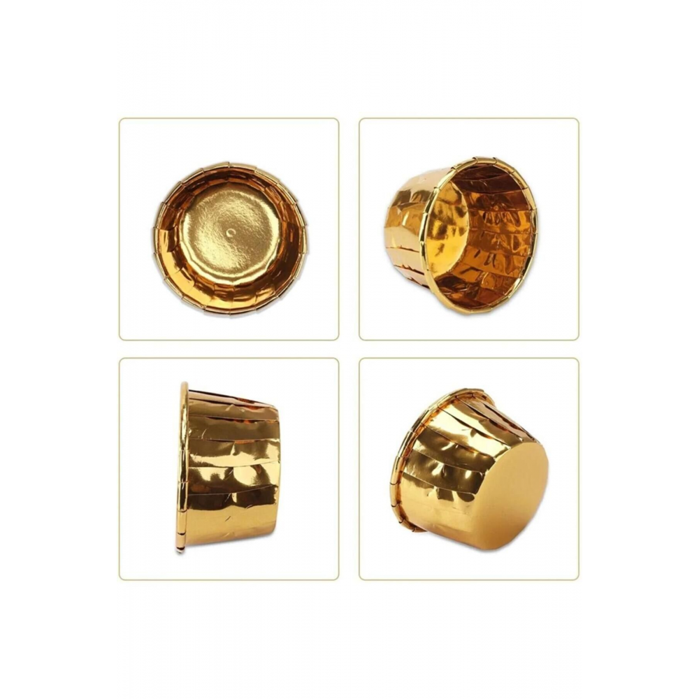 Gold AltınSarı Parlak Metalize 25'li Fırına Girebilen Muffin Cupcake Kek Kalıbı Kabı Kapsülü 6,5x4cm