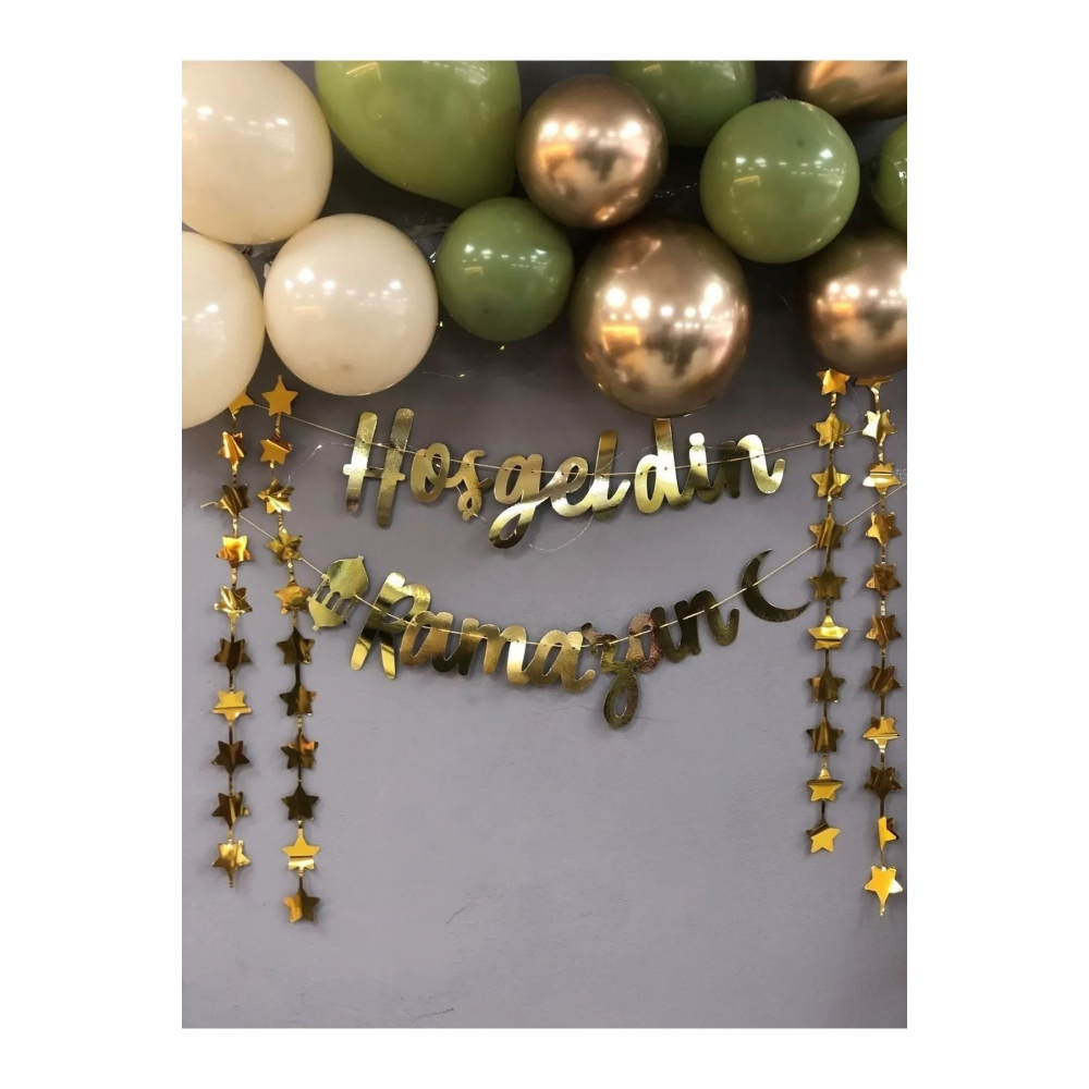 Hoşgeldin Ramazan Gold Yazı Ledli Zincir Balon Seti 11 Ayın Sultanı Ramazan Bayramı Oda Süsleme Seti