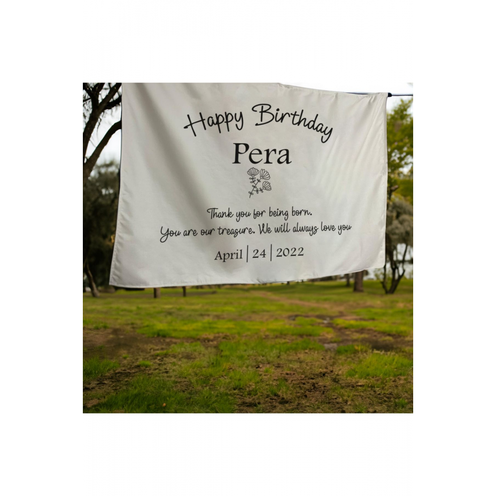 İSİMLİ ÇİÇEK DESEN DOĞUM GÜNÜ ARKA FON KUMAŞ POSTER