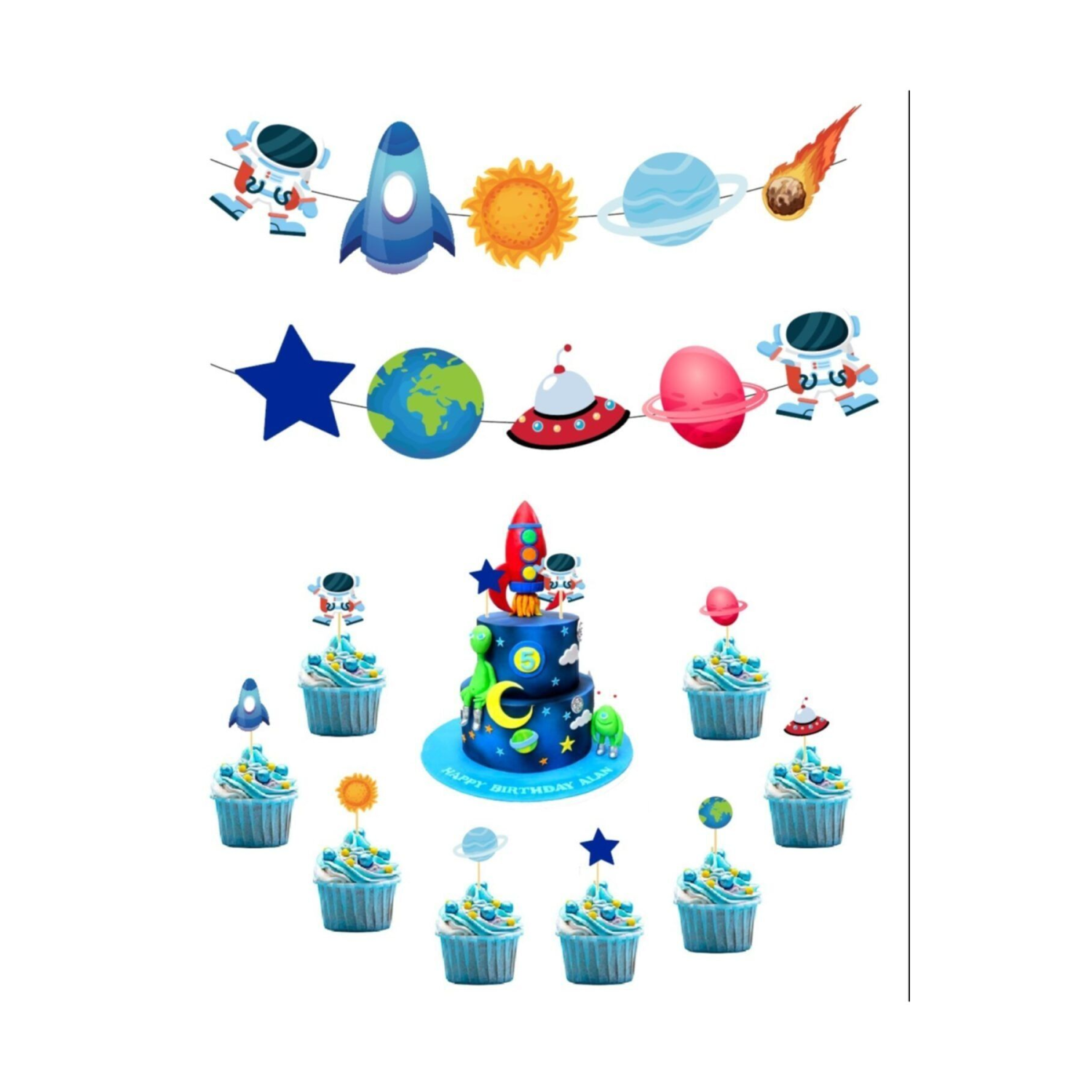 Uzay Party Banner Ve Uzay Kürdan Set