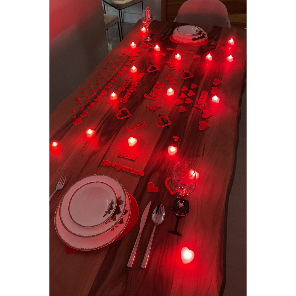 82 Parça Romantik Doğum Günü Masa Süslemesi Keçe Seti Evlilik Teklifi Yıldönümü Romantik Set