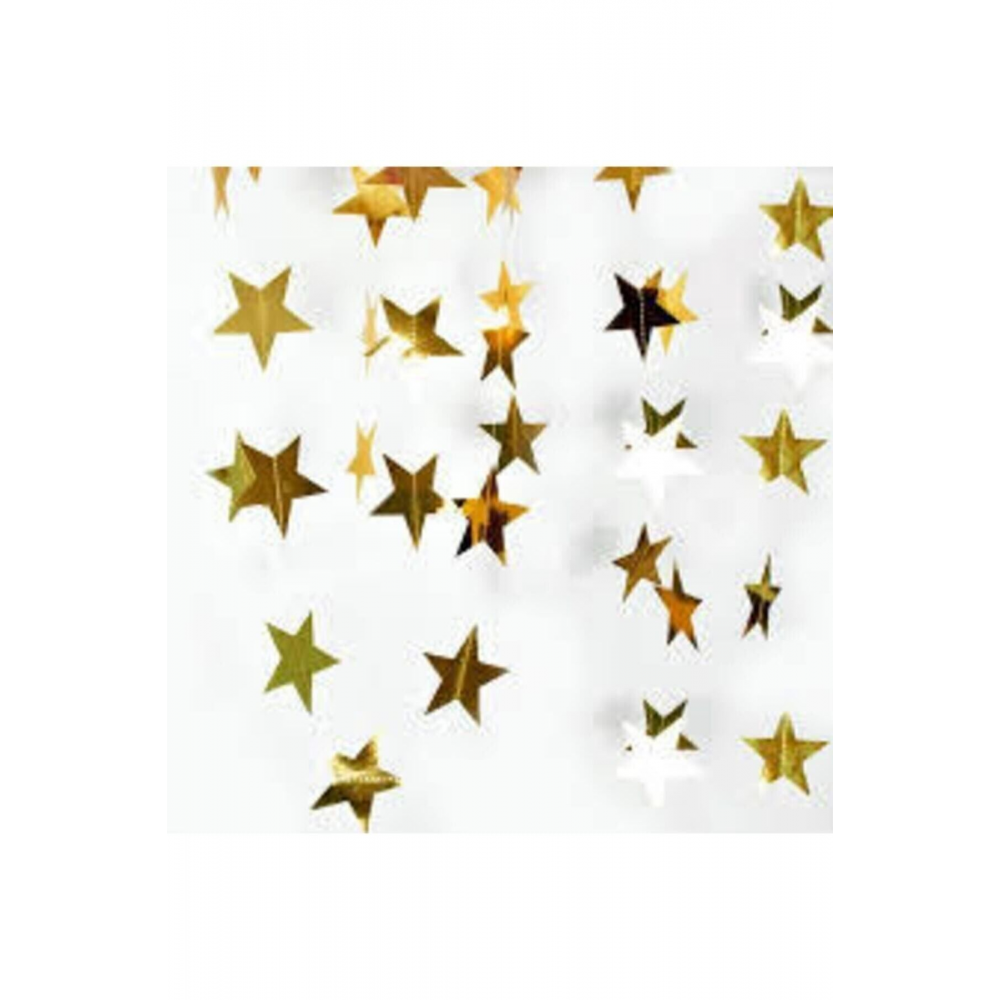 Altın Renk Yıldız Şekilli Metalize Saçaklı Arka Fon Perde