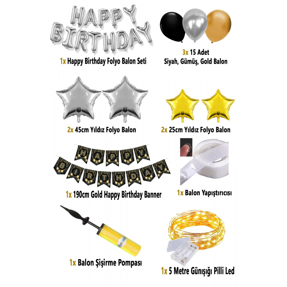 Yetişkin Doğum Günü Seti Işıklı Doğum Günü Seti Pompa