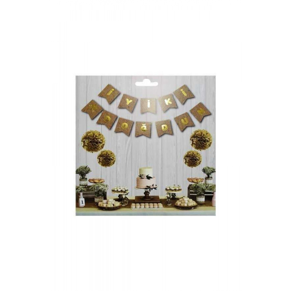 Iyi Ki Doğdun Banner Kraft Üzeri Gold Varaklı