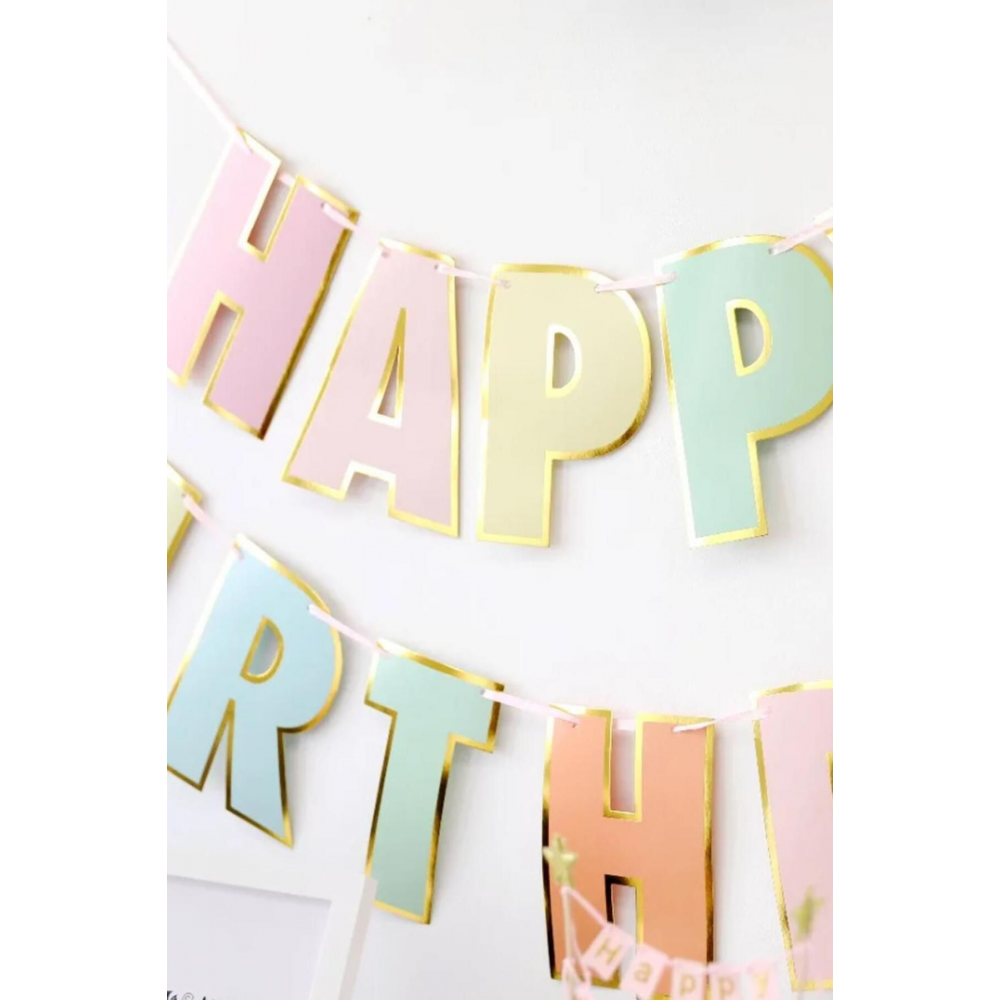 Pastel Renkli Happy Birthday Banner